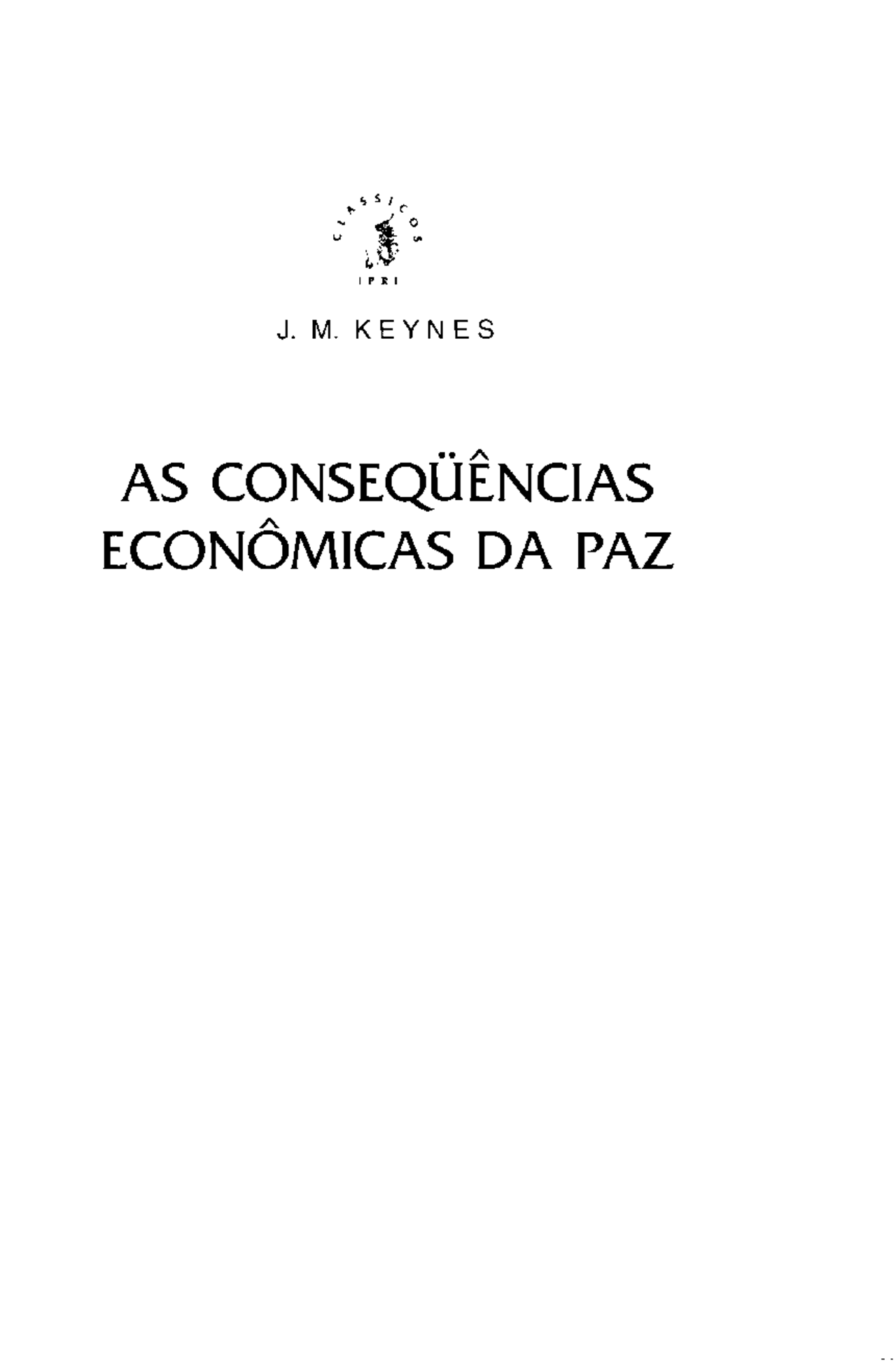 Capa do livro As consequências Econômicas da Paz
